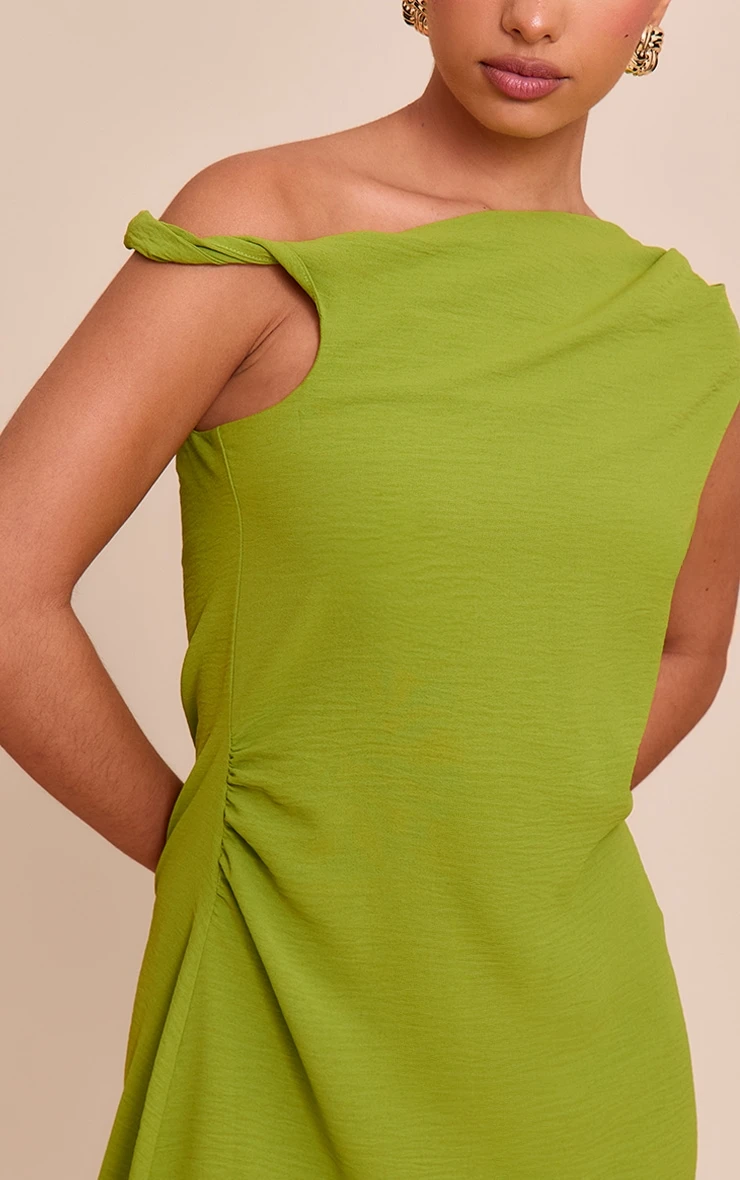 Prettylittlething Olive. Textured Asymmetric Shift Dress 4 Prettylittlething Olive. Textured Asymmetric Shift Dress - Image 4