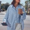 Prettylittlething Blue Striped Oversized Cotton Shirt