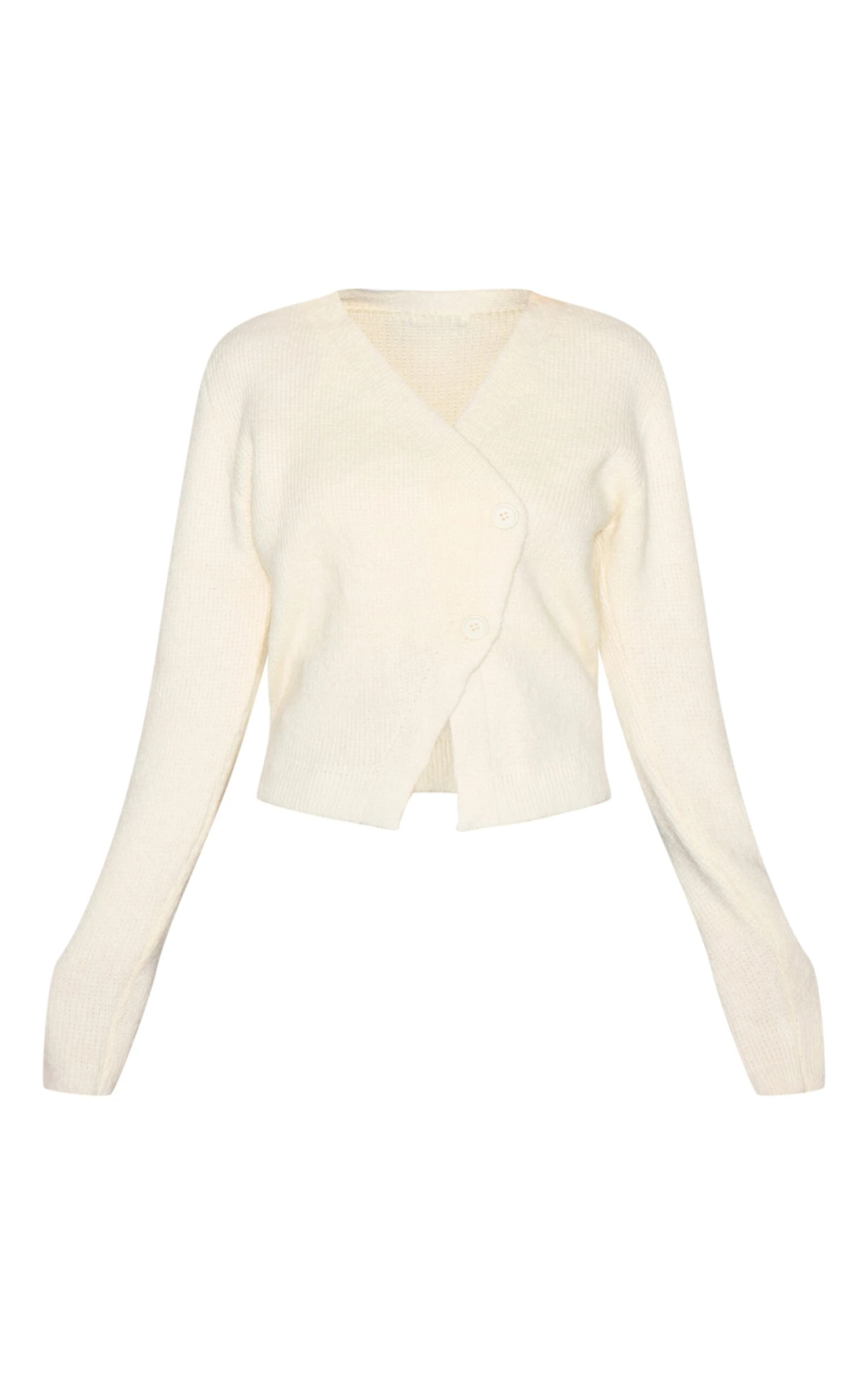 Prettylittlething Cream Knit Asymmetric Button Cardigan 5 Prettylittlething Cream Knit Asymmetric Button Cardigan - Image 5