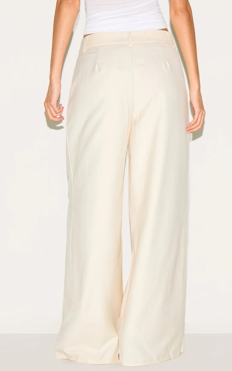 Prettylittlething Cream Woven Double Pleat Wide Leg Pants 3 Prettylittlething Cream Woven Double Pleat Wide Leg Pants - Image 3