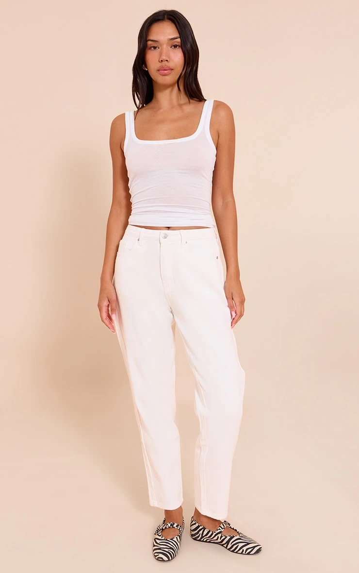 Prettylittlething White High Waist Mom Style Jeans 2 Prettylittlething White High Waist Mom Style Jeans - Image 2