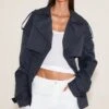 Prettylittlething Charcoal Cropped Belted Trench Coat