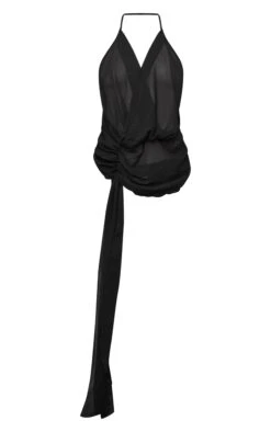 Prettylittlething Black Ruched Front Chiffon Drape Detail Long Top -Pretty Little Thing Shop 16b232992513eb6443527f1970138e8a8116a65d cnk4308 5