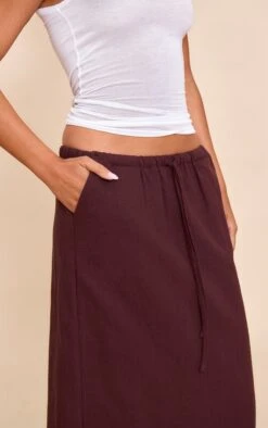 Prettylittlething Deep Chocolate Premium Linen Drawstring Maxi Skirt -Pretty Little Thing Shop 1763981848513059cae1329c389138980b491139 CNM6661 4 deep chocolate premium linen drawstring maxi skirt