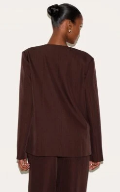 Prettylittlething Dark Brown Tailored Woven Asymmetric Blazer -Pretty Little Thing Shop 1775fa2d0794c3a48e55562de872a089a102c6f0 CNM1900 2 dark brown tailored woven asymmetric blazer