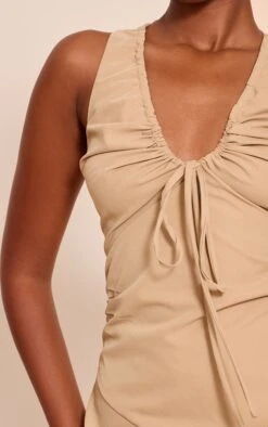 Prettylittlething Camel Woven Ruched Bow Detail Romper -Pretty Little Thing Shop 1784820730ed24a0673556980b820b1914a084f7 CNN7767 4 camel woven ruched bow detail playsuit