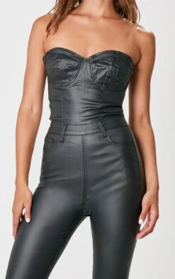 Prettylittlething Black Bandeau Coated Denim Jumpsuit -Pretty Little Thing Shop 179678f448f6d0332f2de7107571ad8e3155be71 cmf9228 4