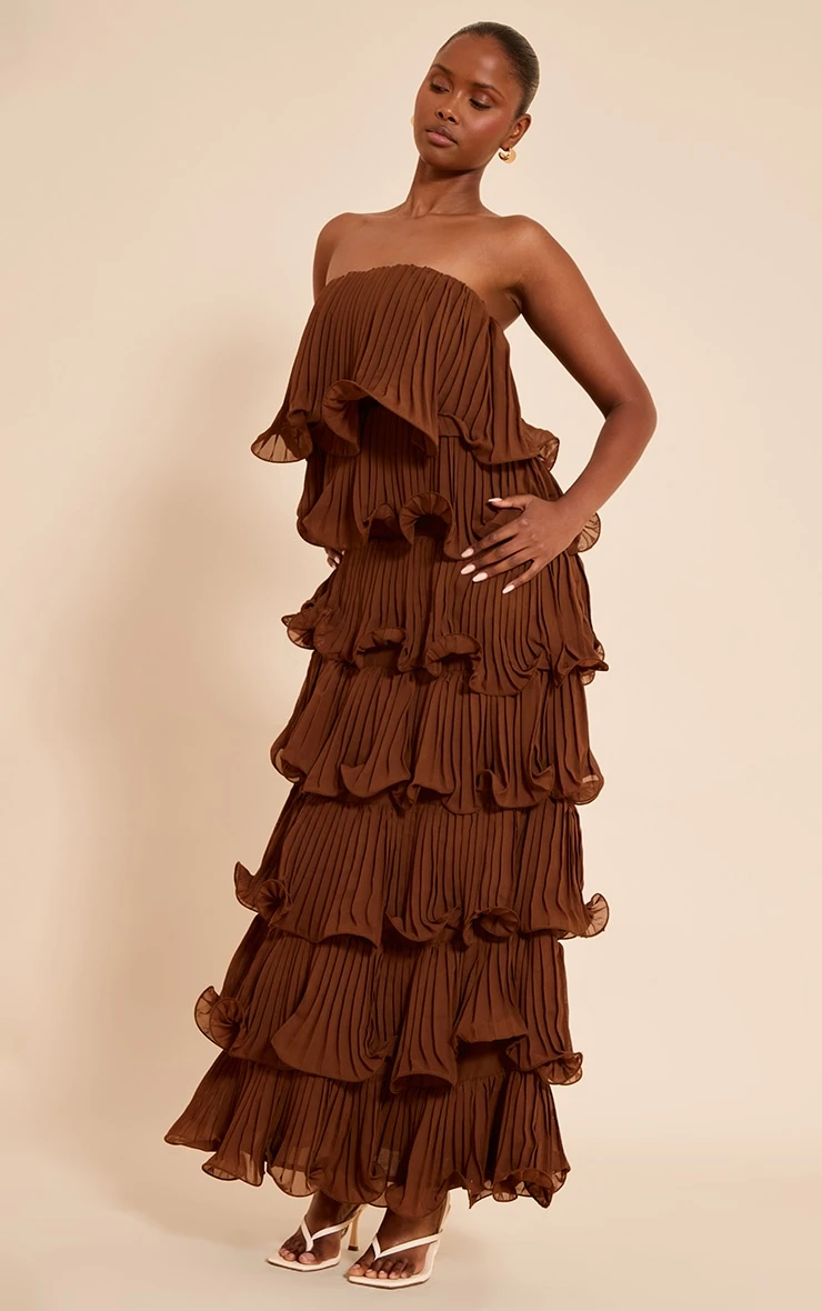Chocolate Extreme Ruffle Tiered Maxi Dress 3 Chocolate Extreme Ruffle Tiered Maxi Dress - Image 3