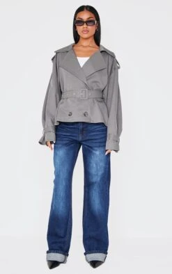 Prettylittlething Grey Classic Grazer Length Trench Coat