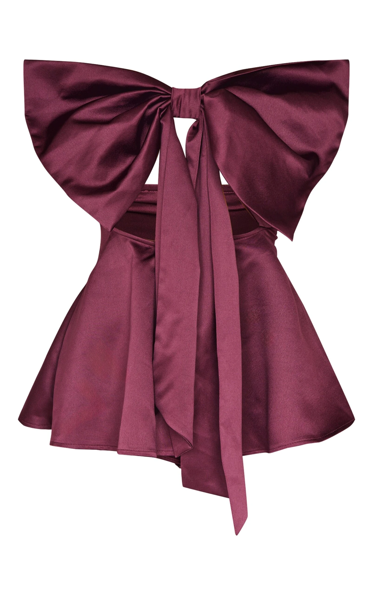 Prettylittlething Burgundy Satin Oversized Bow Bandeau Romper 5 Prettylittlething Burgundy Satin Oversized Bow Bandeau Romper - Image 5