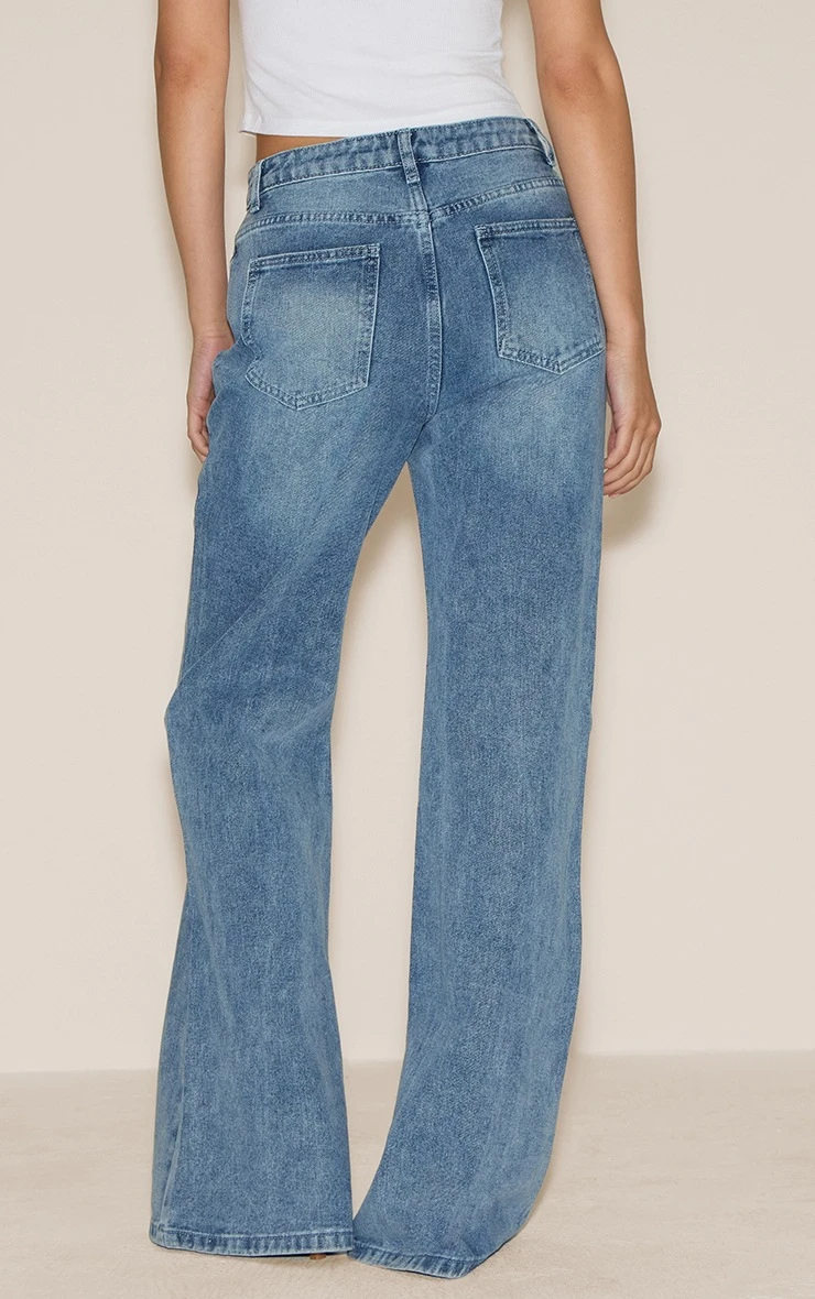 Prettylittlething Mid Blue Wash High Waist Extreme Flared Leg Jeans 3 Prettylittlething Mid Blue Wash High Waist Extreme Flared Leg Jeans - Image 3