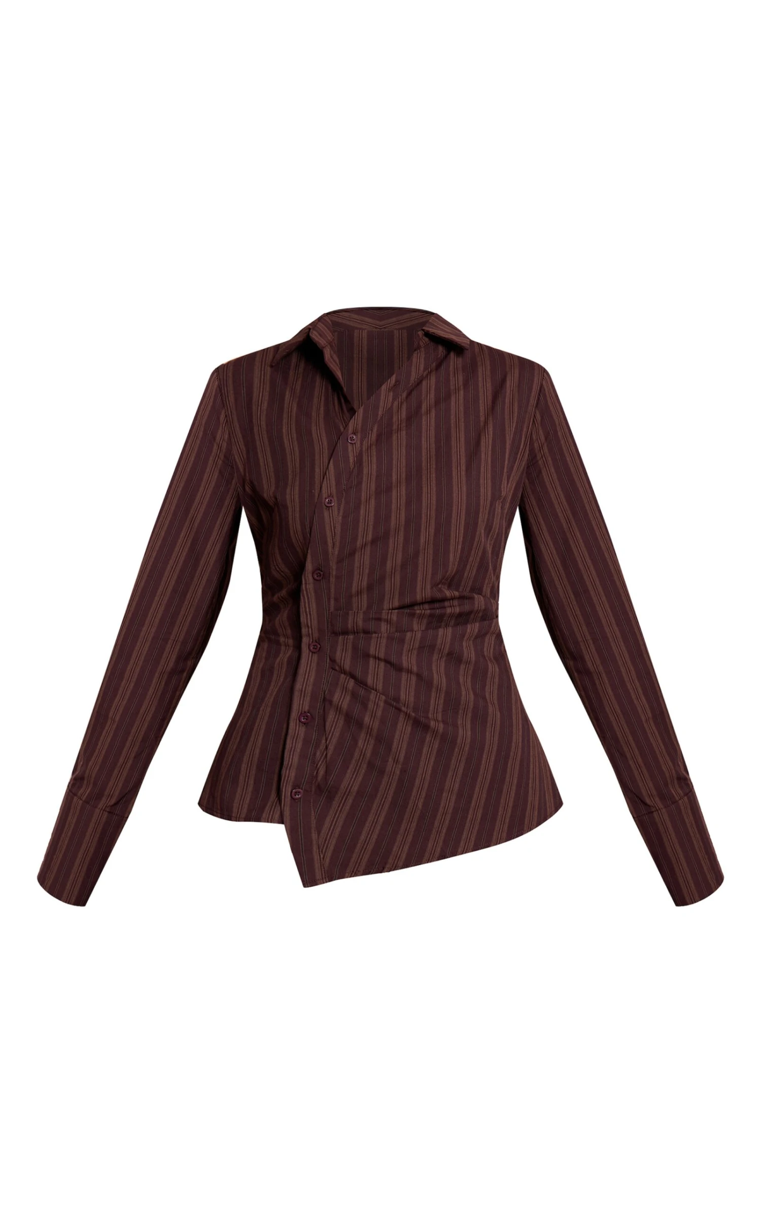 Dark Brown Woven Pinstriped Asymmetrical Shirt 5 Dark Brown Woven Pinstriped Asymmetrical Shirt - Image 5