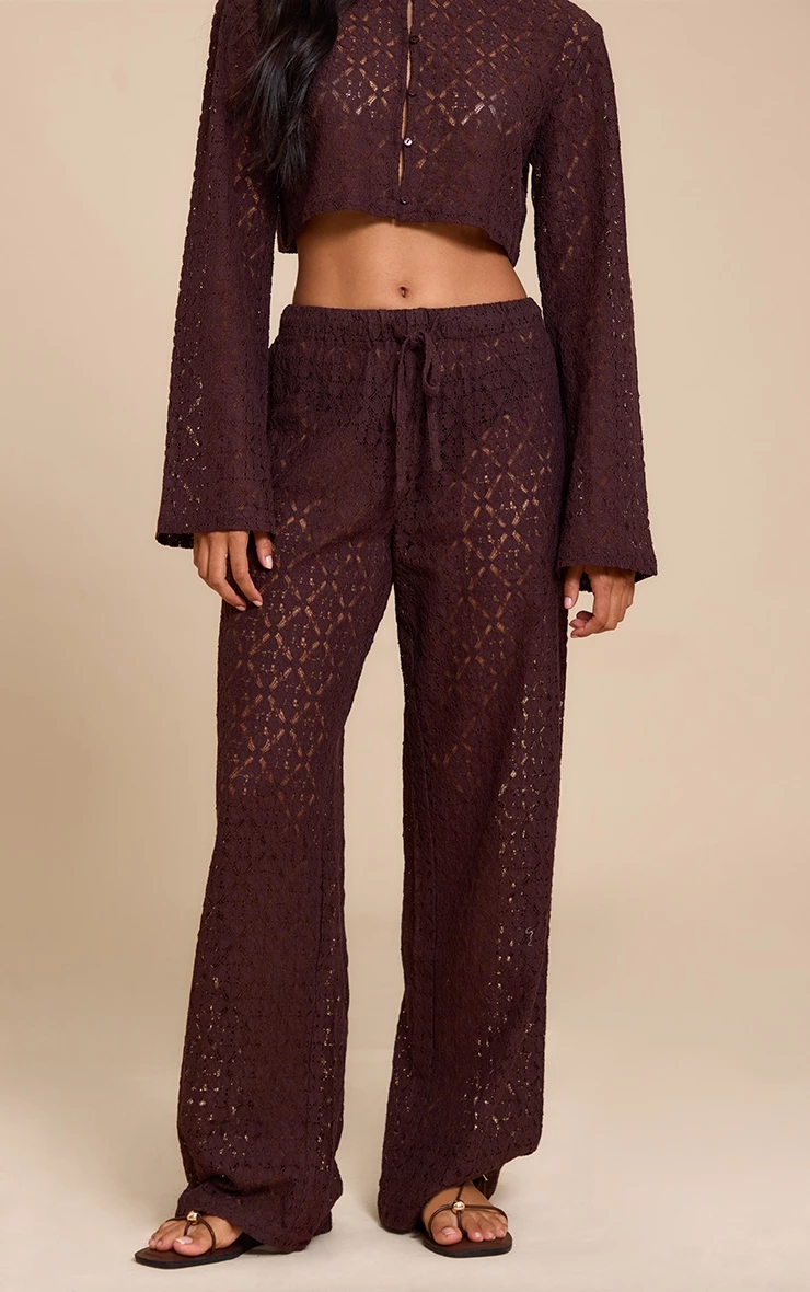 Prettylittlething Brown Lace Straight Leg Pant 1 Prettylittlething Brown Lace Straight Leg Pant