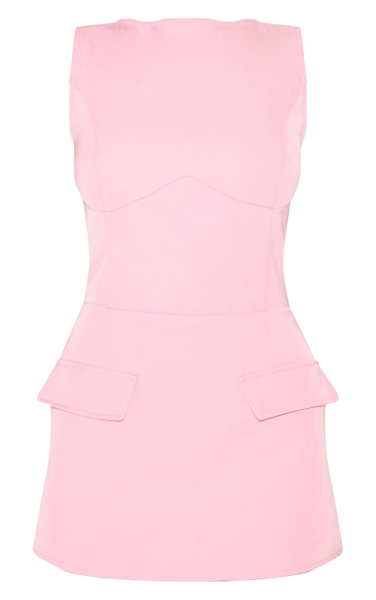 Prettylittlething Candy Pink Woven Pocket Detail Sleeveless Skort Romper - Image 5
