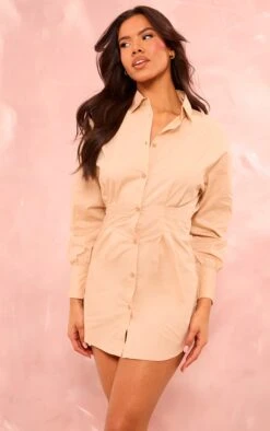Prettylittlething Stone Fitted Waist Long Sleeve Shirt Dress -Pretty Little Thing Shop 19be1fb00fa33a58bcfc979af7dde472973c6f1b cmt6126 3