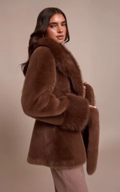 Prettylittlething Chocolate Plush Faux Fur Self Tie Coat -Pretty Little Thing Shop 1a367c4a430b259c20b6ad3e35b2a86d5190152d CNN8562 4 chocolate plush faux fur self tie coat