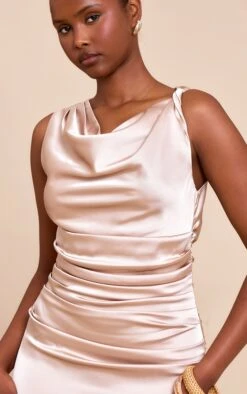 Prettylittlething Champagne Satin Draped Ruched Mini Dress 8 Prettylittlething Champagne Satin Draped Ruched Mini Dress -Pretty Little Thing Shop 1a55216003b7eb4e2f00ad85c31f8c3554fa7aba CNM7919 4 cream high neck satin drape mini dress