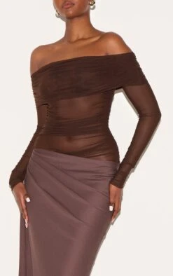 Prettylittlething Chocolate Satin Mesh Detail Bardot Maxi Dress 8 Prettylittlething Chocolate Satin Mesh Detail Bardot Maxi Dress -Pretty Little Thing Shop 1a7676b2a445f191e4474976b4c70aa83571dcd9 CNM0581 4 chocolate satin mesh detail bardot maxi dress