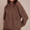 Chocolate Zip Up Pocket Detail Knitted Cardigan