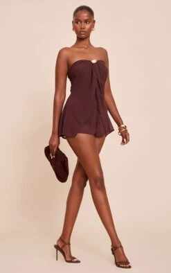 Prettylittlething Chocolate Chiffon Trim Detail Bandeau Romper -Pretty Little Thing Shop 1a8870c5577e141e1384117fc54a8b83eb9d31a5 CNN3635 3 chocolate chiffon trim detail bandeau playsuit