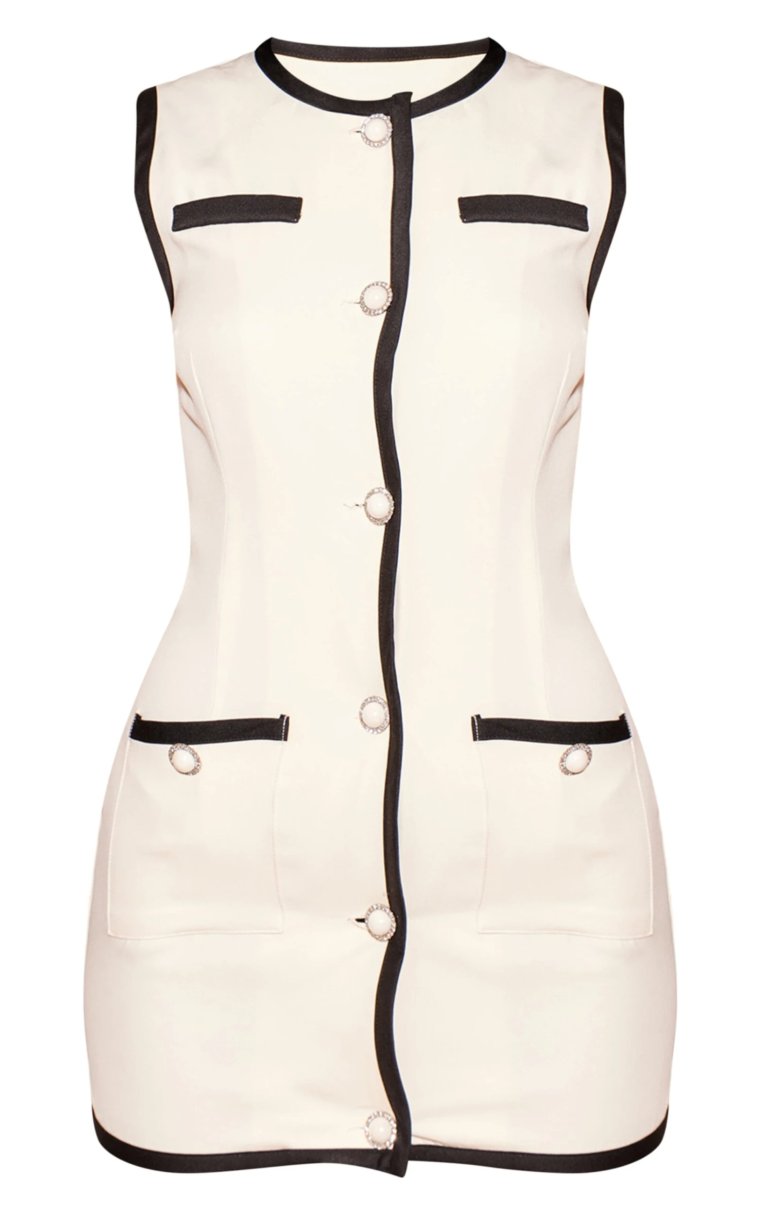 Prettylittlething Cream Contrast Detail Pearl Button Woven Romper 5 Prettylittlething Cream Contrast Detail Pearl Button Woven Romper - Image 5