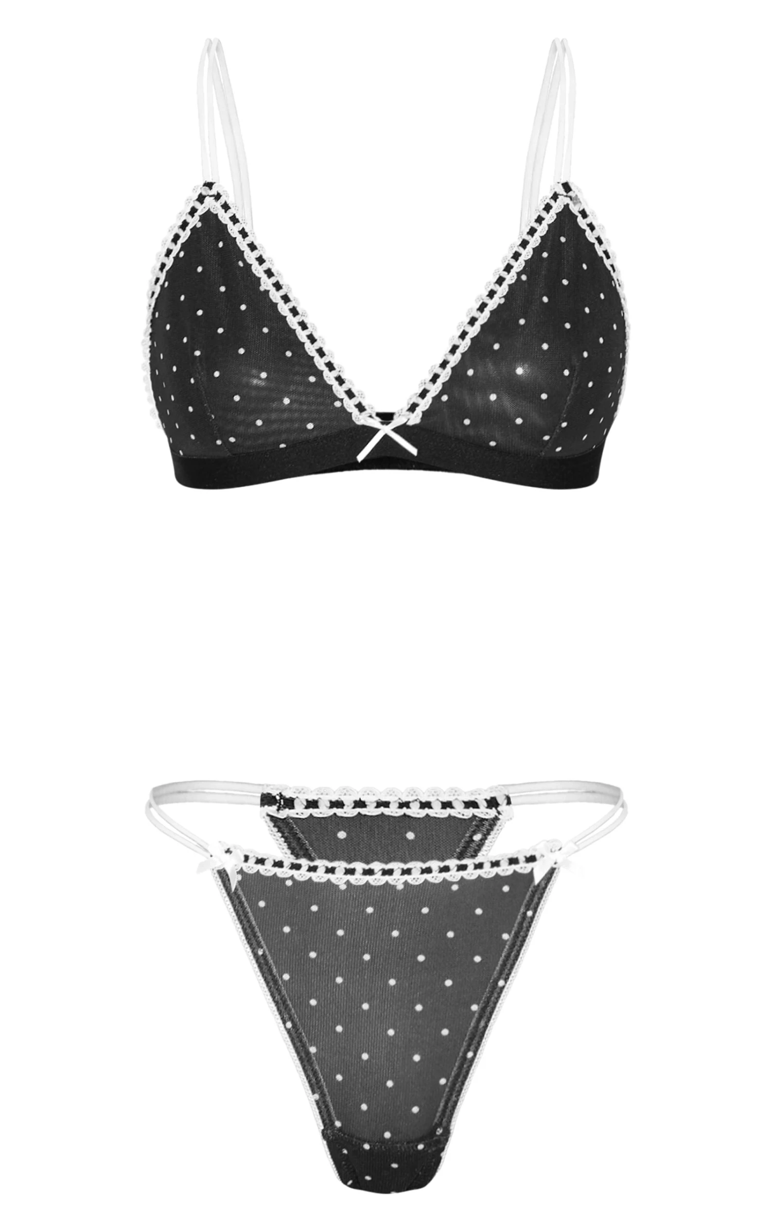 Prettylittlething Black Polka Dot Mesh Triangle Lingerie Set 5 Prettylittlething Black Polka Dot Mesh Triangle Lingerie Set - Image 5