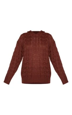 Prettylittlething Chocolate Cable Knit Oversized Hoodie -Pretty Little Thing Shop 1b2f3408013f9f23457bd1cee57061c4479c83ed CNJ2096 5 chocolate cable knit oversized hoodie