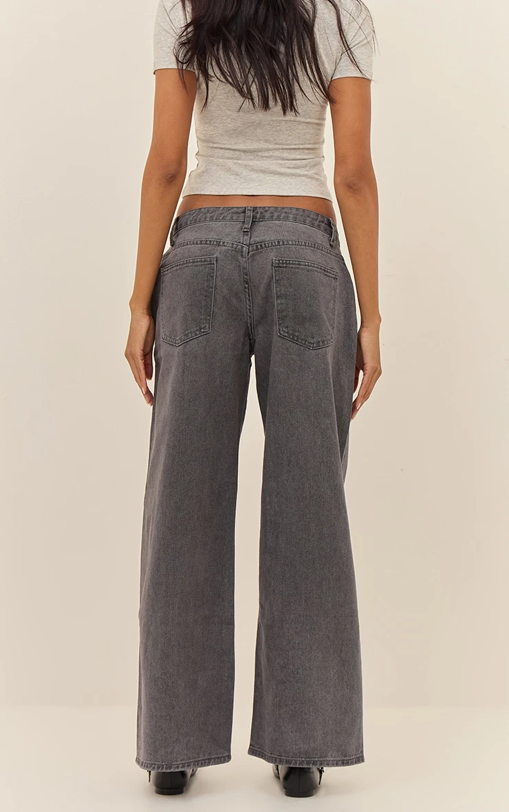 Prettylittlething Dark Grey Low Rise Wide Leg Jeans 3 Prettylittlething Dark Grey Low Rise Wide Leg Jeans - Image 3