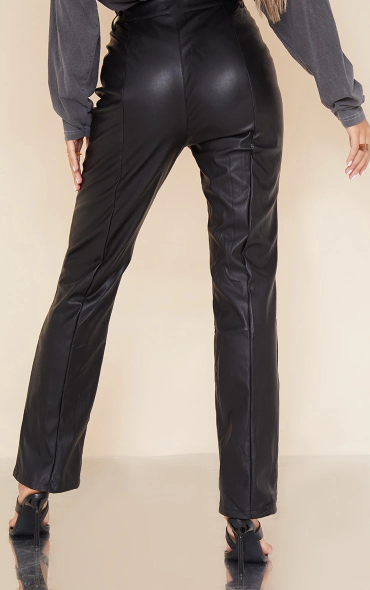 Prettylittlething Black Faux Leather V Front Straight Leg Pants 3 Prettylittlething Black Faux Leather V Front Straight Leg Pants - Image 3