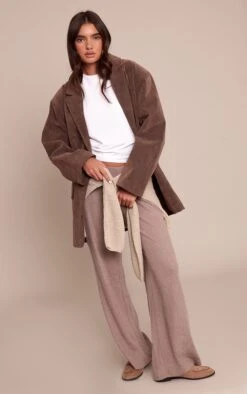 Prettylittlething Light Brown Slouchy Thick Brushed Rib Pants