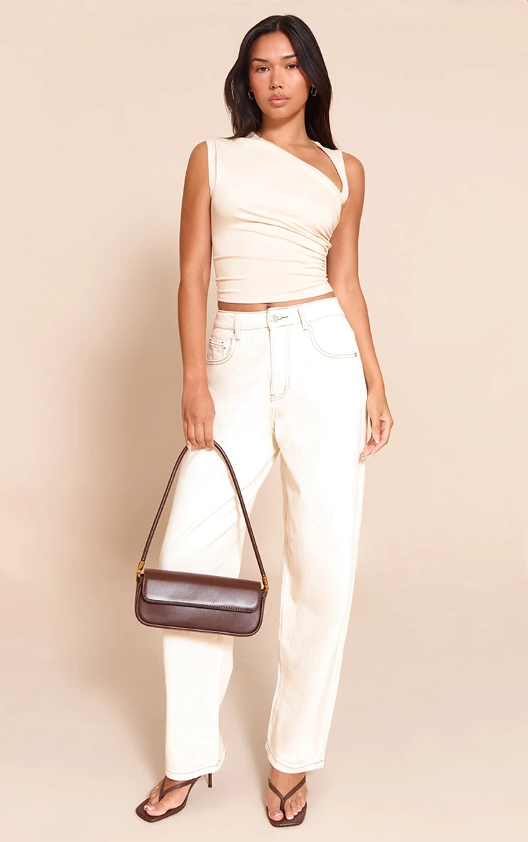 Prettylittlething Ecru High Waist Boyfriend Jeans 2 Prettylittlething Ecru High Waist Boyfriend Jeans - Image 2