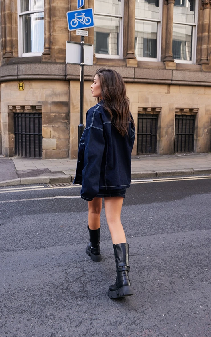 Prettylittlething Raw Indigo Wash Contrast Stitch Pocket Patch Detail Denim Shirt 2 Prettylittlething Raw Indigo Wash Contrast Stitch Pocket Patch Detail Denim Shirt - Image 2