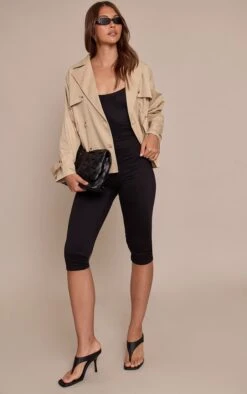 Black Spaghetti Strap Contour Jersey Capri Jumpsuit