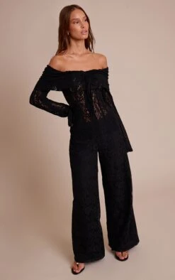 Prettylittlething Black Fitted Lace Flared Sleeve Bardot Top -Pretty Little Thing Shop 1c463328829c3df4abd19e2aa954ccddfd92a418 cnl7495 3 black fitted lace flared sleeve bardot top