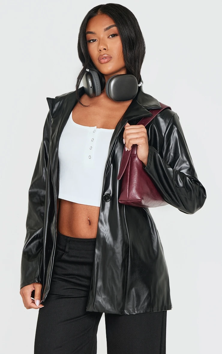 Prettylittlething Black Longline Lapel Detail Faux Leather Blazer 1 Prettylittlething Black Longline Lapel Detail Faux Leather Blazer