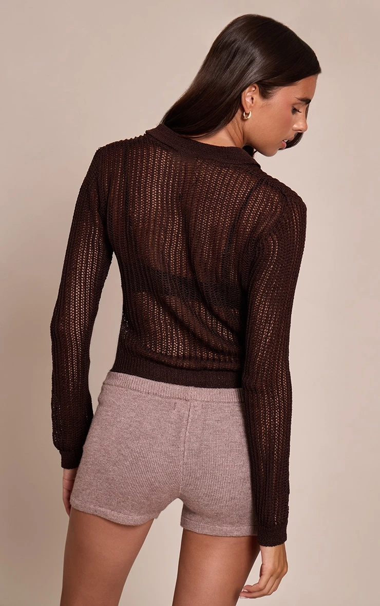 Prettylittlething Chocolate Brown Filagree Knit Button Up Cardigan 2 Prettylittlething Chocolate Brown Filagree Knit Button Up Cardigan - Image 2