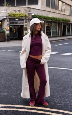 Prettylittlething Burgundy Premium Soft Touch Skinny Flare Pants