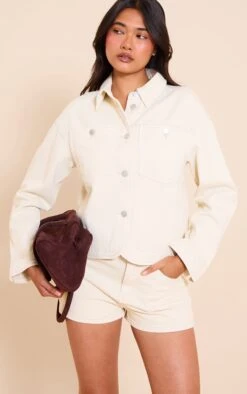 Prettylittlething Stone Curved Hem Denim Shorts