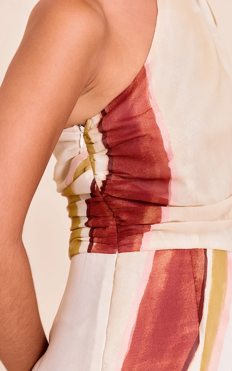 Prettylittlething Cream Abstract Chiffon One Shoulder Ruched Jumpsuit 4 Prettylittlething Cream Abstract Chiffon One Shoulder Ruched Jumpsuit - Image 4