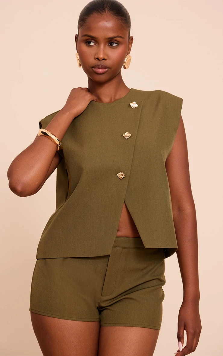 Prettylittlething Khaki Tailored Mini Shorts 4 Prettylittlething Khaki Tailored Mini Shorts - Image 4