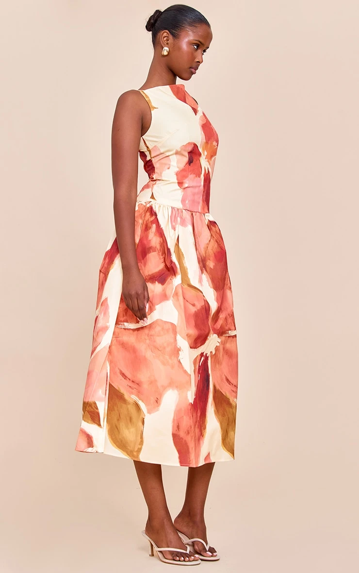 Prettylittlething Pink Floral Print Dropped Waist Midaxi Dress - Image 3