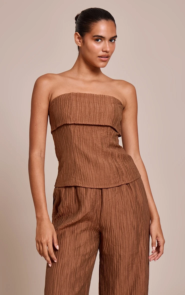 Chocolate Textured Woven Fold Over Bandeau Top 1 Chocolate Textured Woven Fold Over Bandeau Top