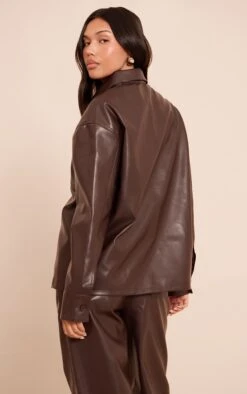 Dark Brown Faux Leather Pocket Detail Shirt -Pretty Little Thing Shop 1e453ed115afa15eff33dc39b1ee23de5126afb3 CNO0684 2 dark brown faux leather pocket detail shirt