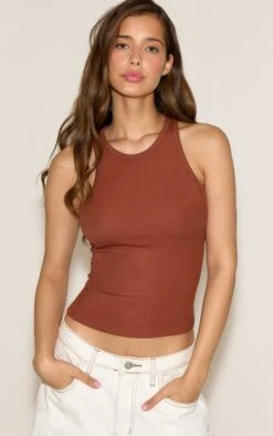 Prettylittlething Chestnut Soft Rib Racer Neck Vest Top -Pretty Little Thing Shop 1e4c37d4672dbb0d661264011f4194c77b7f268f CNN0295 4 chestnut soft rib racer neck vest top