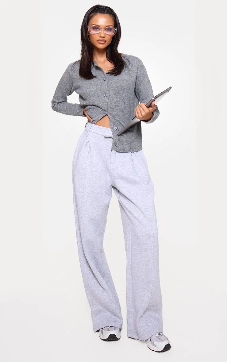 Prettylittlething Grey Marl Pintuck Fleeceback Tailored Sweatpants 1 Prettylittlething Grey Marl Pintuck Fleeceback Tailored Sweatpants