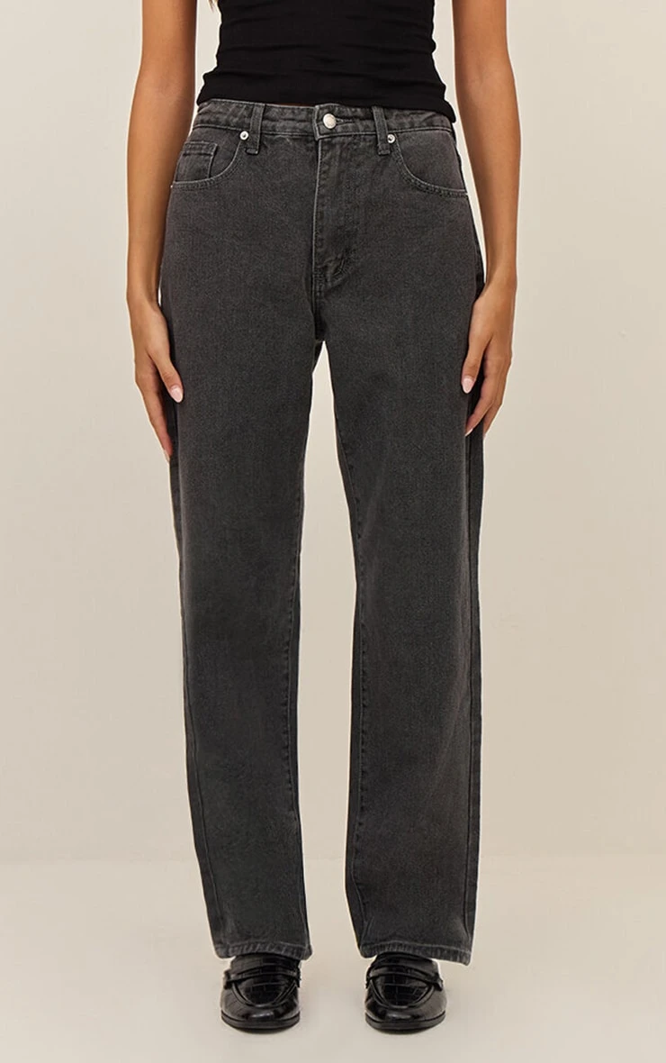 Prettylittlething Grey High Waist Straight Leg Jeans 1 Prettylittlething Grey High Waist Straight Leg Jeans