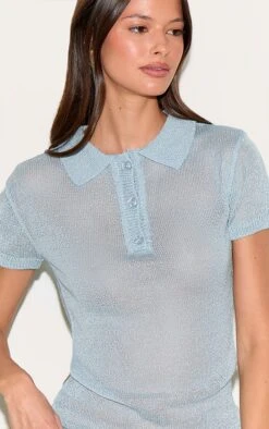 Prettylittlething Light Blue Sheer Knit Polo Top -Pretty Little Thing Shop 1ed601895467b66dfb20b71f6838d8291df3d3c9 CNM9268 4 light blue sheer knit polo top