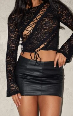 Prettylittlething Black Lace Tie Up Long Sleeve Long Top -Pretty Little Thing Shop 1ee4a58020e36187c9eaac1baf6b812042065a6d cni3301 4