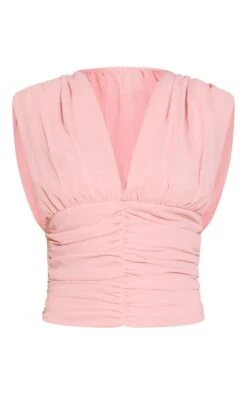 Blush Pink Chiffon Plunge Ruched Bodice Top -Pretty Little Thing Shop 1ef3170b369c1a5b4e10cbd1078d81b9da4090cf CNO1557 5 pale rose chiffon plunge ruched bodice top