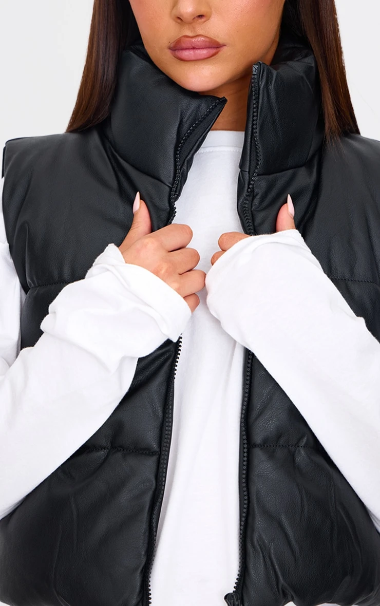 Prettylittlething Black Faux Leather Drop Hem Vest 4 Prettylittlething Black Faux Leather Drop Hem Vest - Image 4